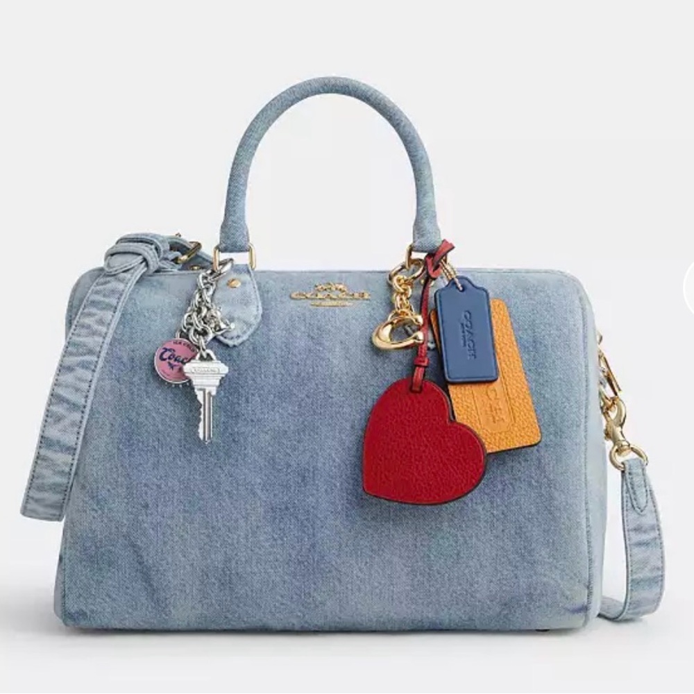 BNWT Coach Rowan Large Satchel Bag
In Loved Denim With Charms